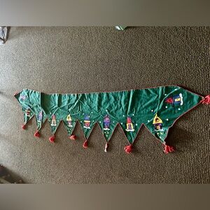 Festive Green Appliquéd Holiday Mantel Covering with Red Tassels